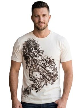 Key Closet Dragon Men’s White Graphic T-Shirt Size Medium & Large